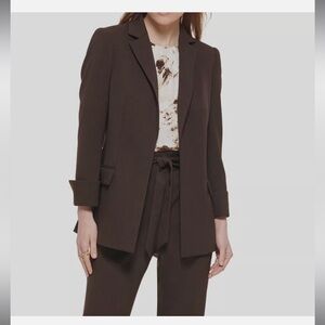 Calvin Klein Women's Brown Collared Open-Front Blazer Jacket